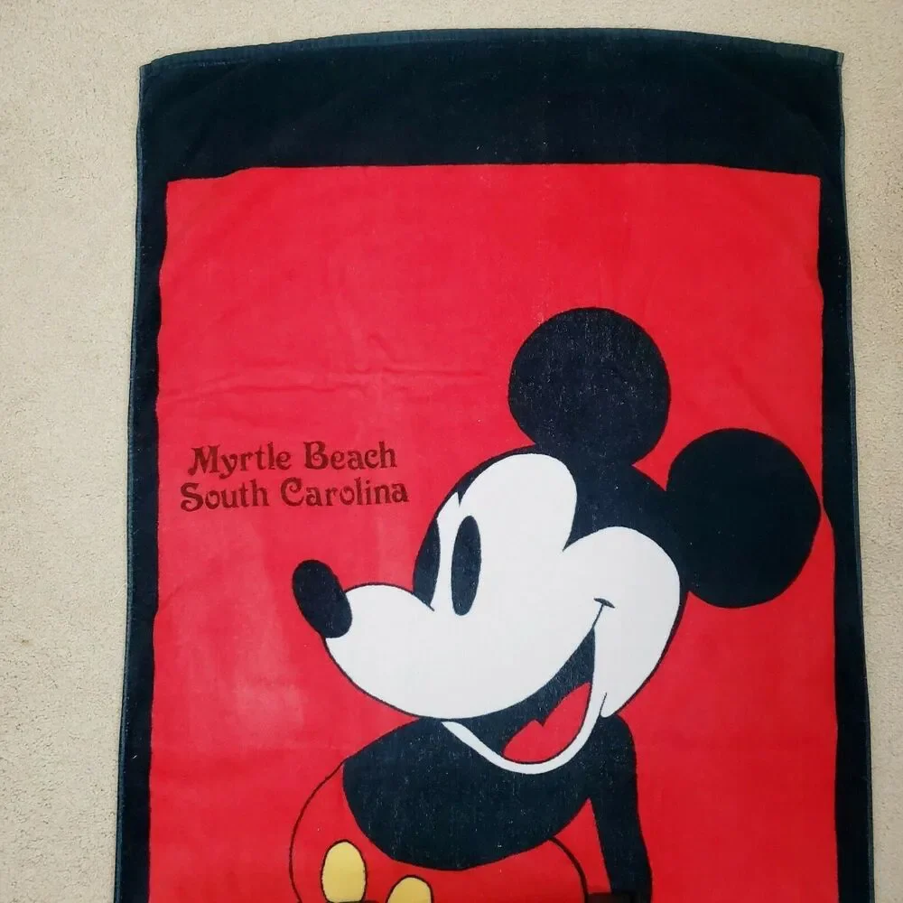 Sherry Mickey Mouse Beach Towel Myrtle Beach The Walt Disney Black Red Vintage